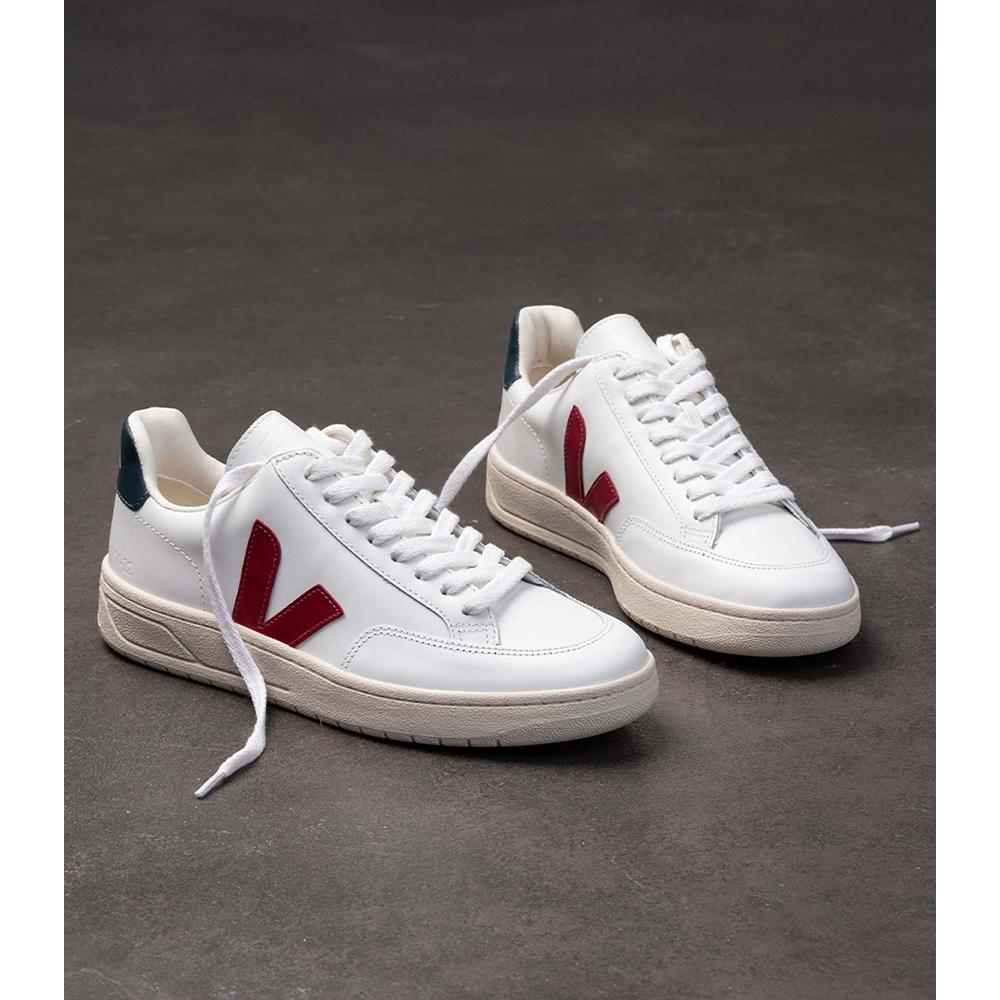 Veja V-12 LEATHER Joggesko Dame White/Red | NO 675FDN